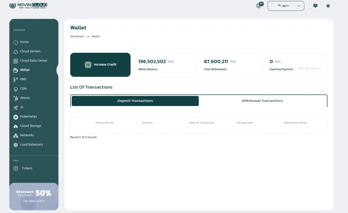 Novin Cloud Management Dashboard
