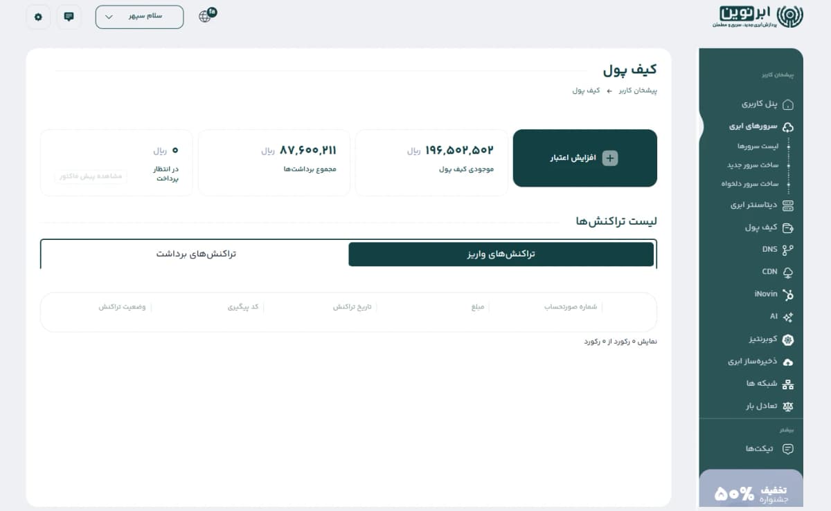 داشبورد مدیریت ابر نوین